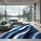 Deep Blue Brushstroke Ocean Waves Rug