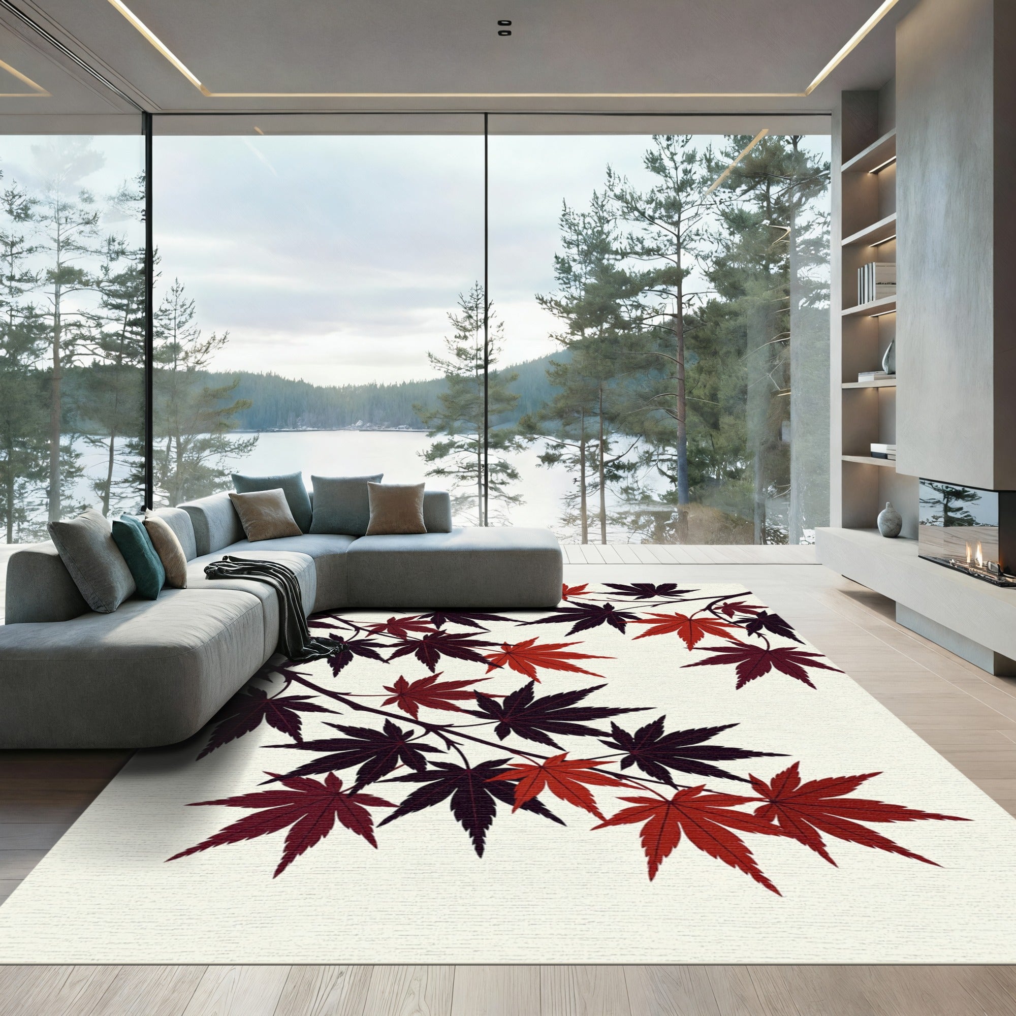 Elegant Crimson Japanese Maple Branch Rug