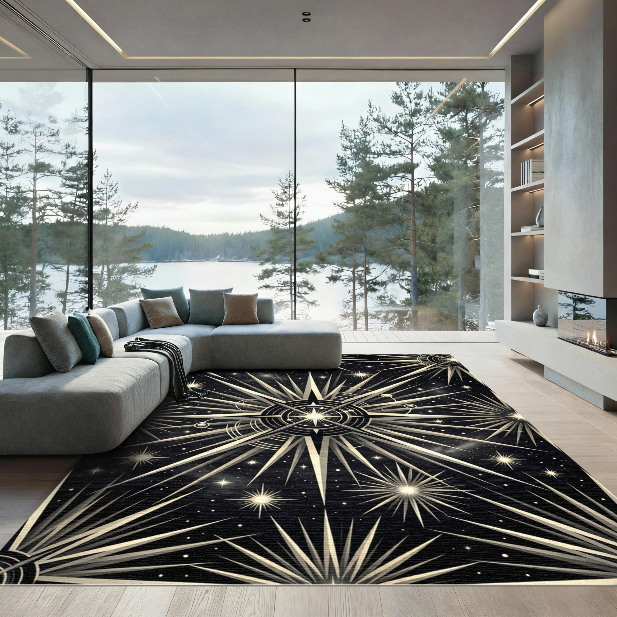 Cosmic Starburst Black And Gold Rug