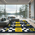 Yellow Checkered Racing Number Grid Rug
