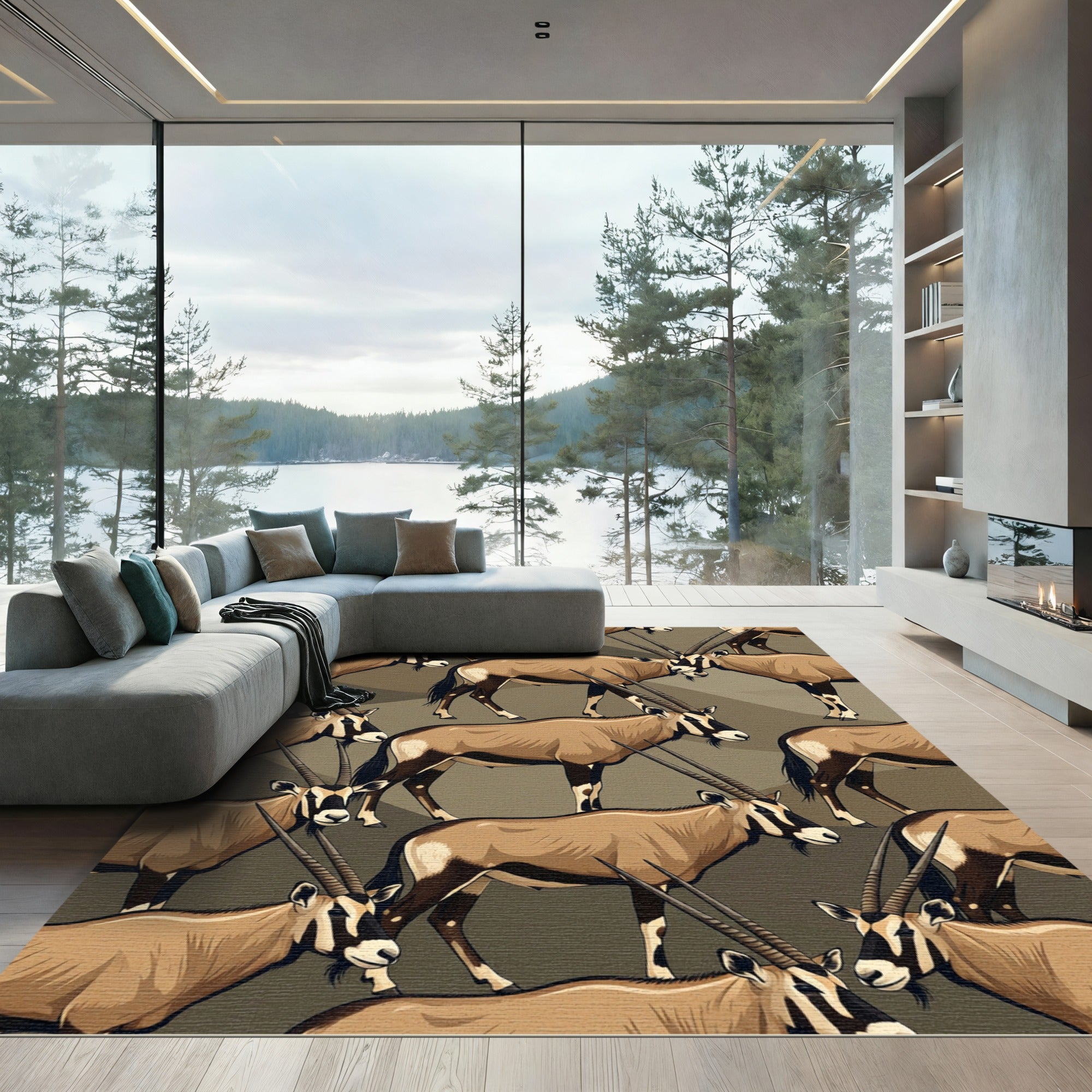 Earthy Taupe Oryx Animal Illustration Rug