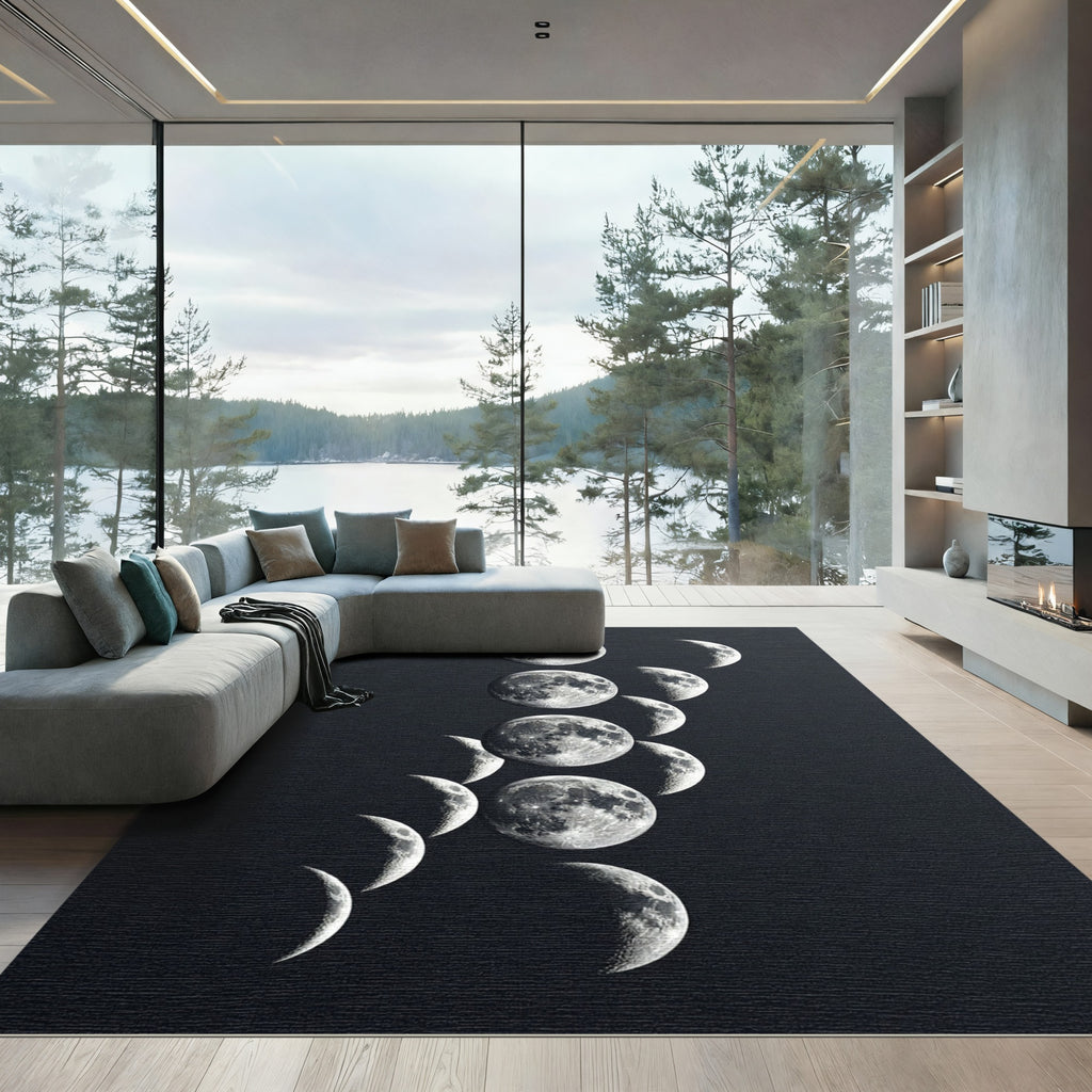 Ethereal Monochrome Lunar Phase Celestial Rug