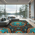 Golden Pyramid Turquoise Celestial Geometric Mandala Rug