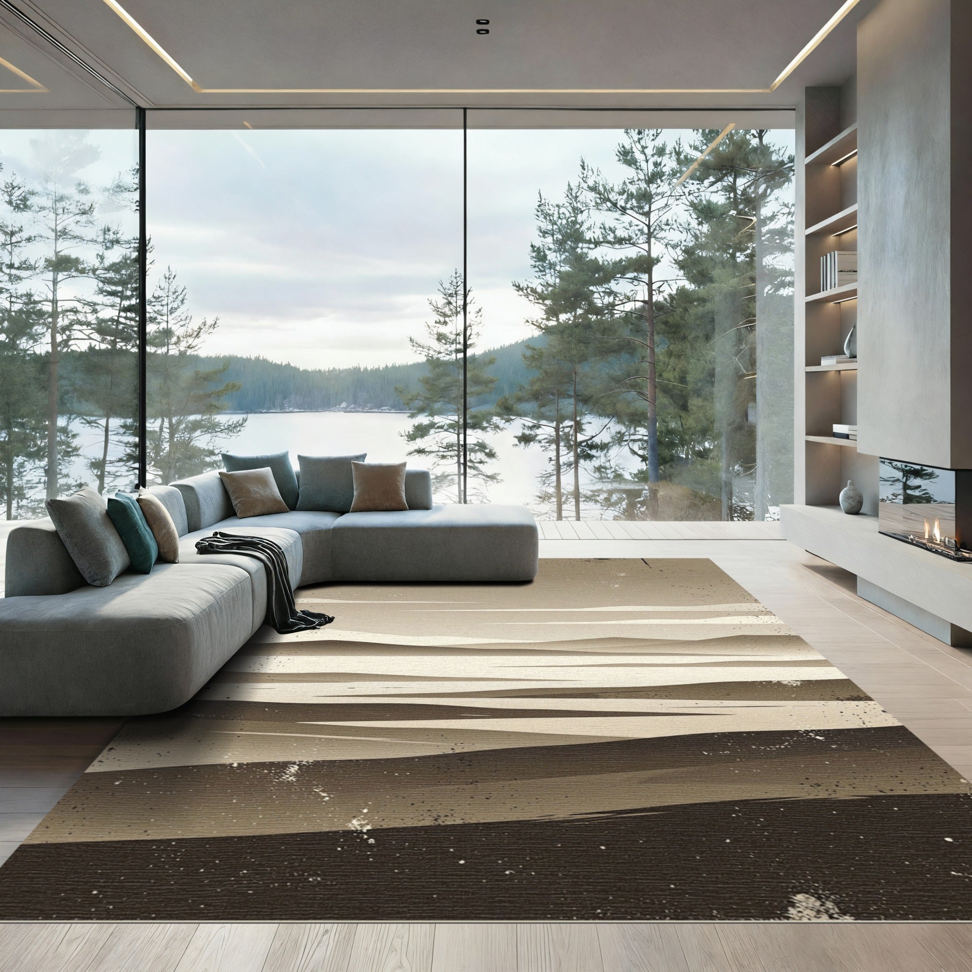 Minimalist Earth Tone Abstract Landscape Rug