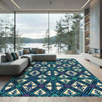 Teal Blue Geometric Rose Medallion Rug