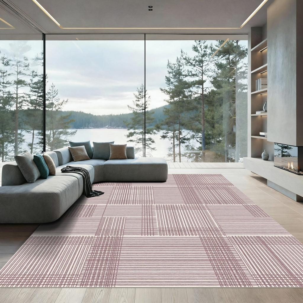 Plum Linear Geometric Patchwork Rug