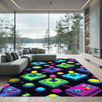 Neon Arcade Joystick Retro Gaming Grid Rug