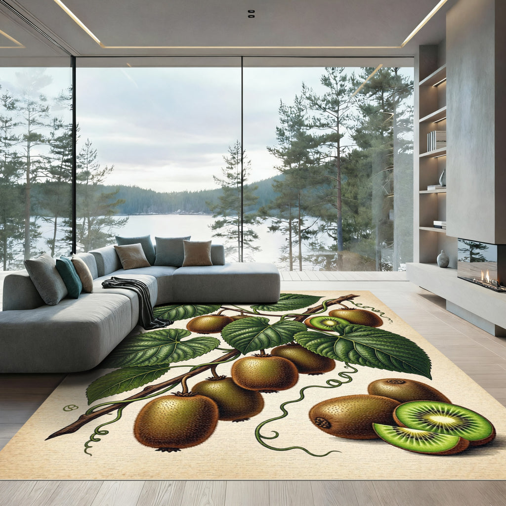 Lush Botanical Kiwi Fruit Foliage Rug