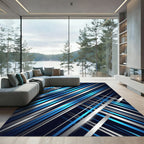 Modern Blue Silver Diagonal Linear Rug