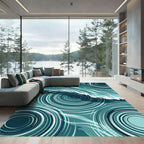 Modern Teal Rippled Water Wave Rug