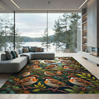 Charming Woodland Sparrow Bird Branch Illustration Rug