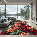 Red Coral Roses Lush Garden Rug