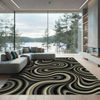 Abstract Swirling Monochrome Ribbon Curves Rug