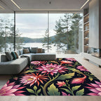 Lush Pink Cactus Bloom Botanical Art Rug