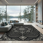 Monochrome Ornate Floral Mandala Medallion Frame Rug