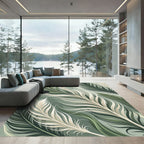 Elegant Green Cream Feather Cascade Rug