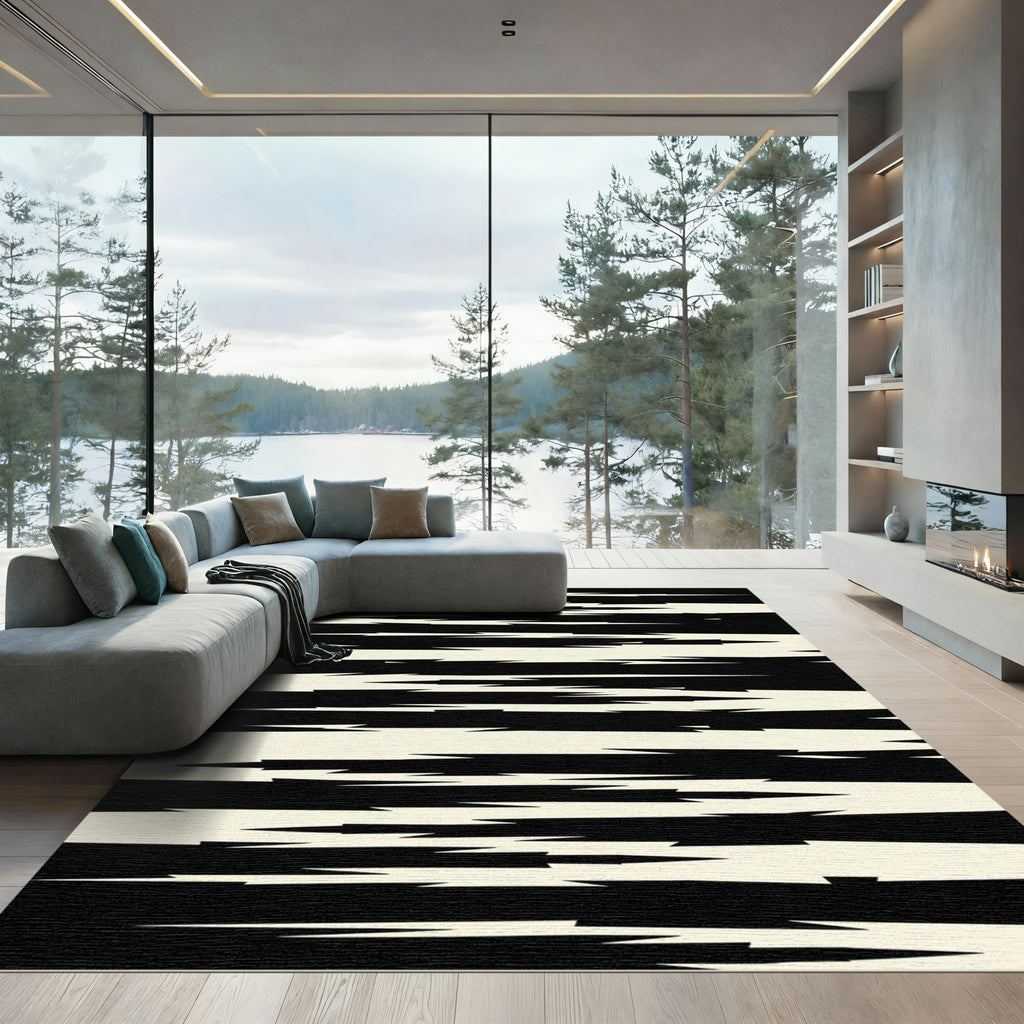 Sharp Black White Jagged Stripes Rug