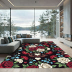 Romantic Crimson Rose Heart Floral Medallion Rug