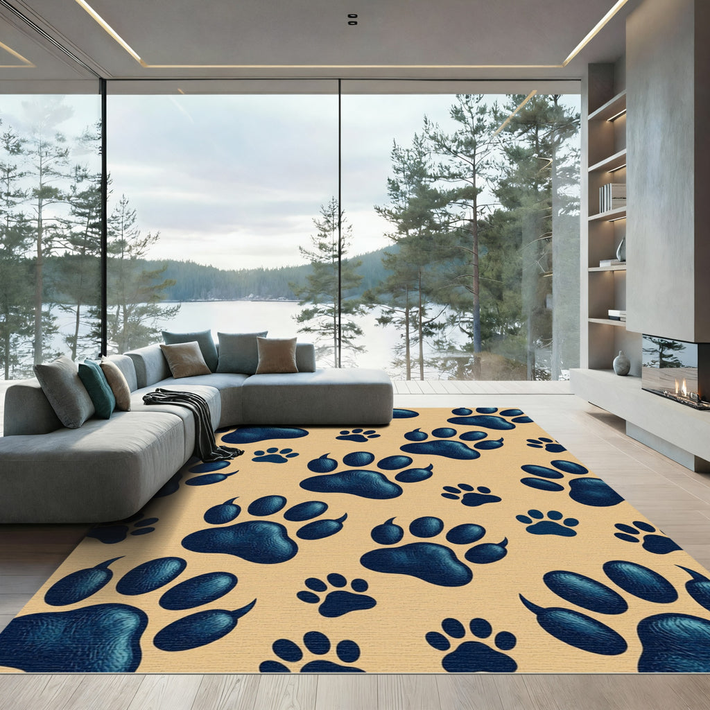 Navy Blue Animal Paw Print Rug