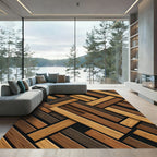 Modern Geometric Wood Plank Weave Rug