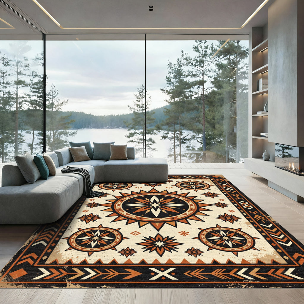 Tribal Sun Star Compass Medallion Rug
