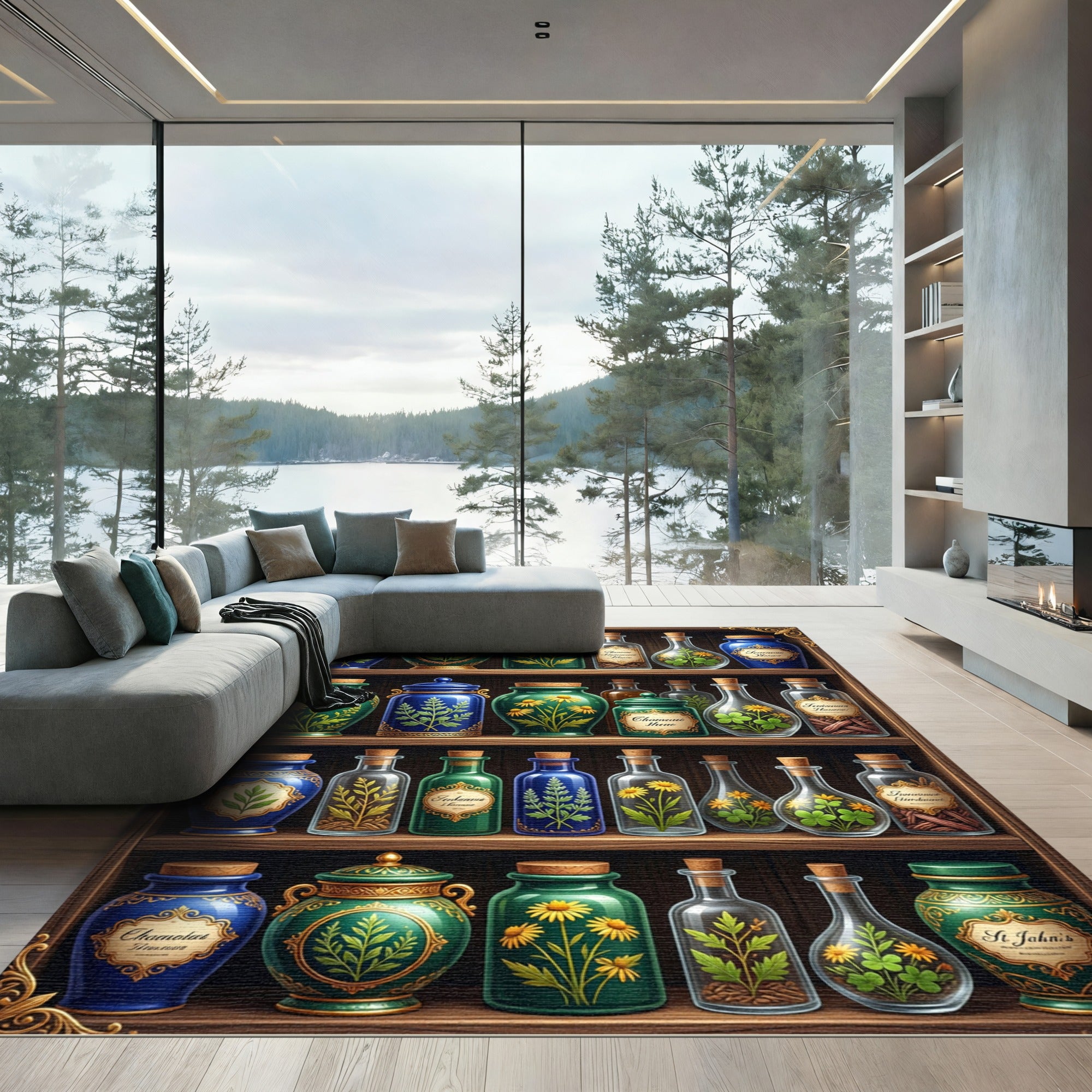 Alchemist Apothecary Herb Jar Collection Rug