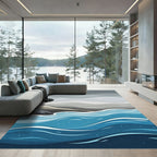 Minimalist Blue Monochrome Ocean Wave Rug