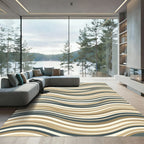 Modern Neutral Wavy Earth Tone Stripe Rug
