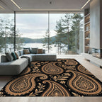 Elegant Gold Paisley Floral Black Tapestry Rug