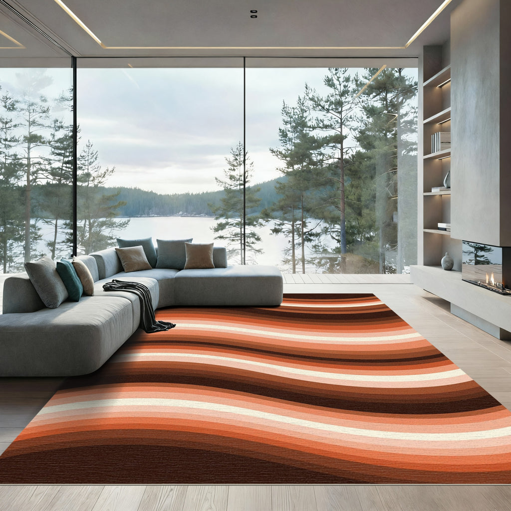Terracotta Abstract Wavy Stripes Rug