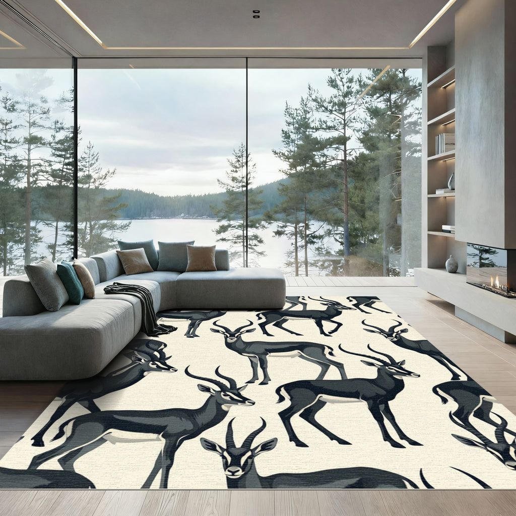 Elegant Black Gazelle Animal Illustration Rug