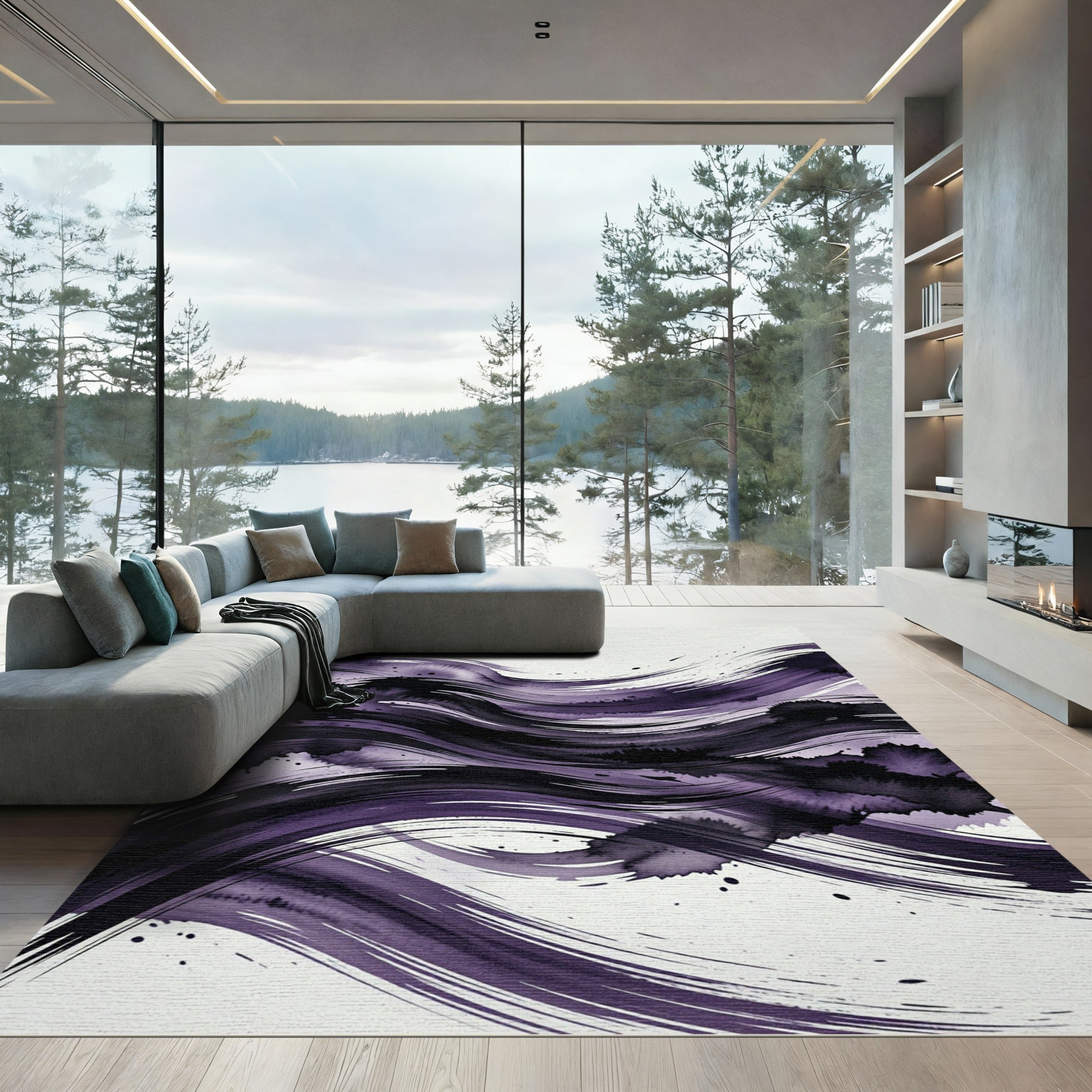 Deep Purple Abstract Ink Wave Rug