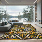 Golden Floral Trellis Lattice Rug