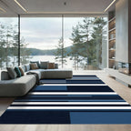 Minimalist Navy and White Geometric Stripe Rug