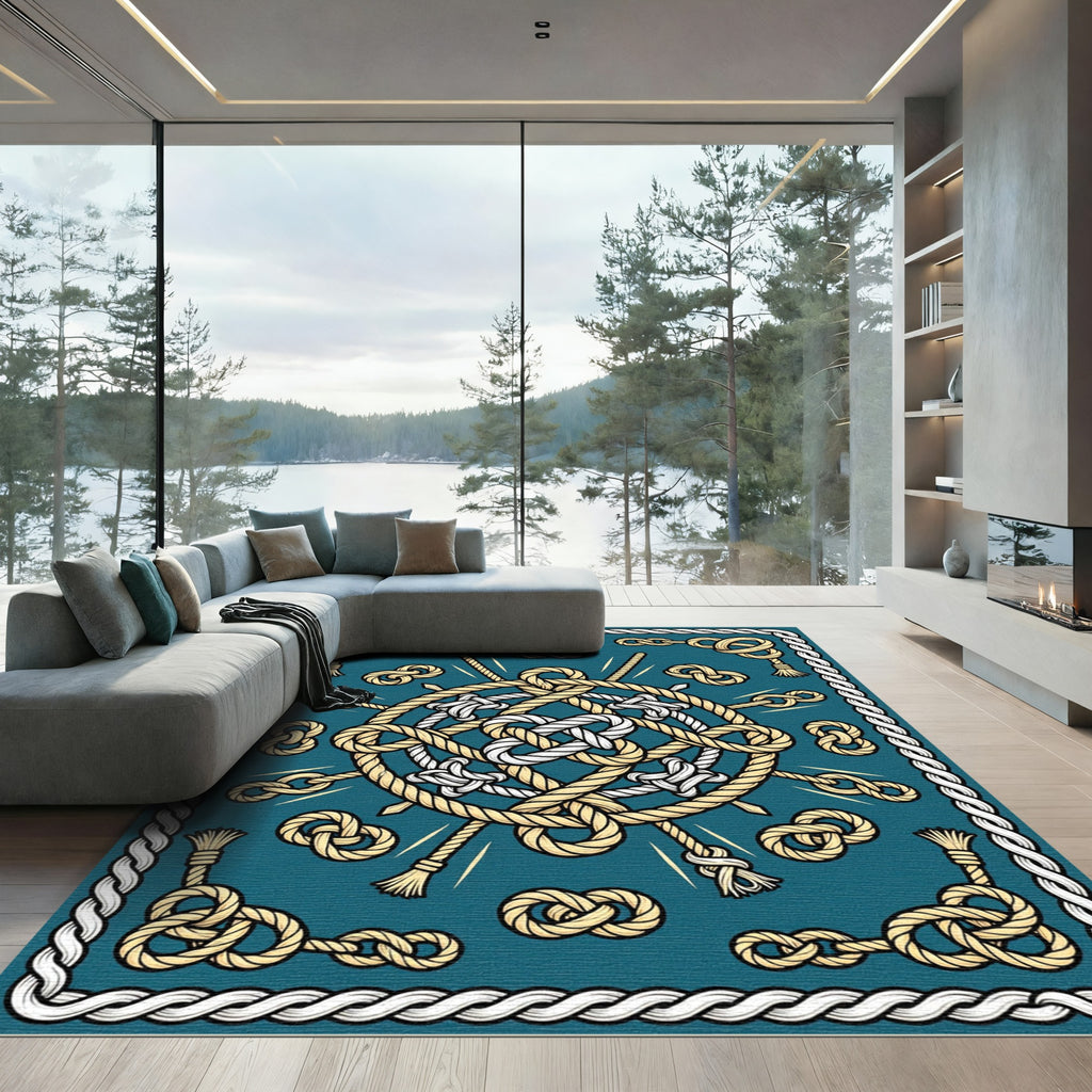Nautical Rope Knots Teal Accents Rug