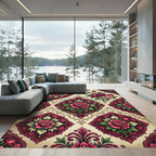 Damask Crimson Rose Floral Medallion Rug