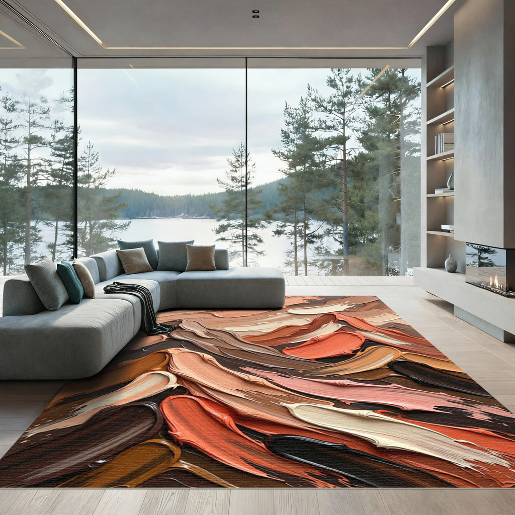 Abstract Earthy Palette Impasto Mountain Landscape Rug