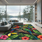 Vibrant Tropical Macaw and Toucan Jungle Rug