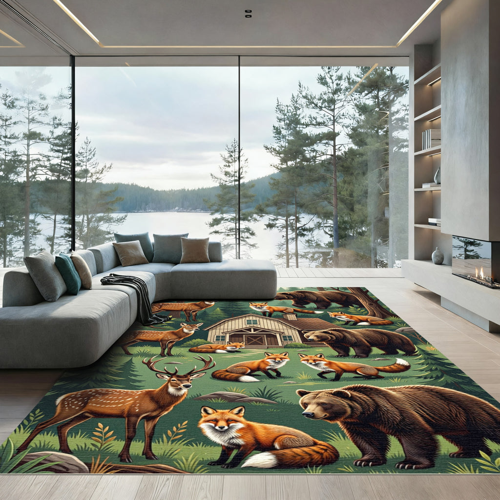 Forest Wildlife Woodland Animal Scene Rug