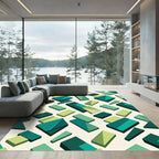 Modern Emerald Geometric Block Rug