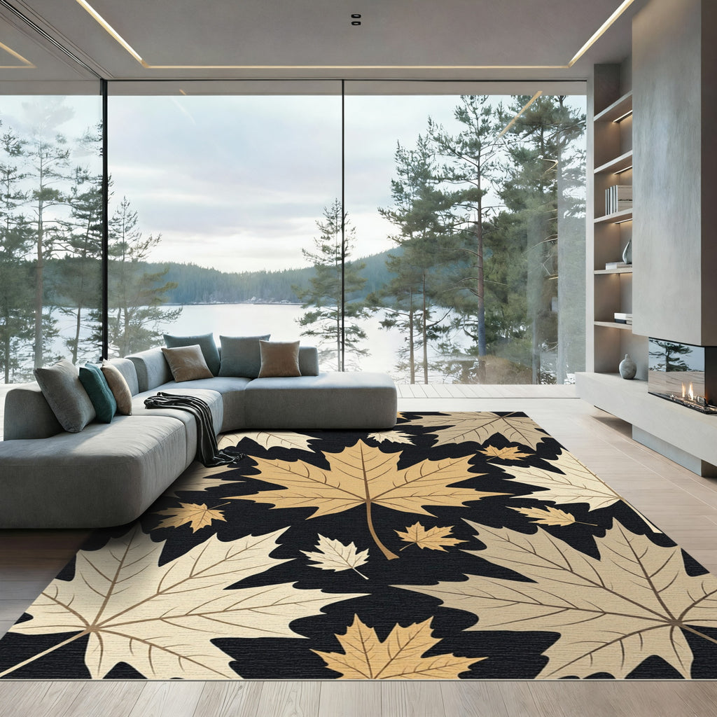 Golden Maple Leaf Autumn Swirl Rug