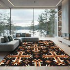 Earthy Ochre Geometric Cross Tile Rug