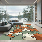 Abstract Earth Tone Geometric Jigsaw Tile Rug