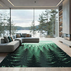 Misty Evergreen Forest Conifer Landscape Rug