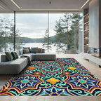 Ornate Indigo Geometric Floral Tile Rug