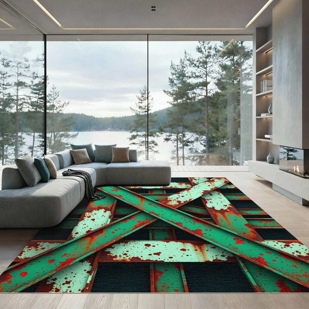 Green Red Grunge I Beam Rug