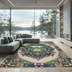 Ornate Floral Garden Architectural Oval Rug