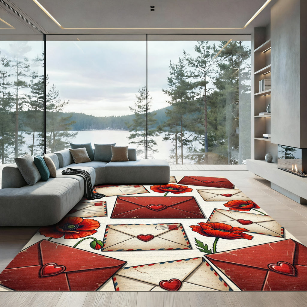 Vintage Red Envelopes Poppy Collage Rug