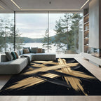Modern Gold and Black Abstract Stroke Rug