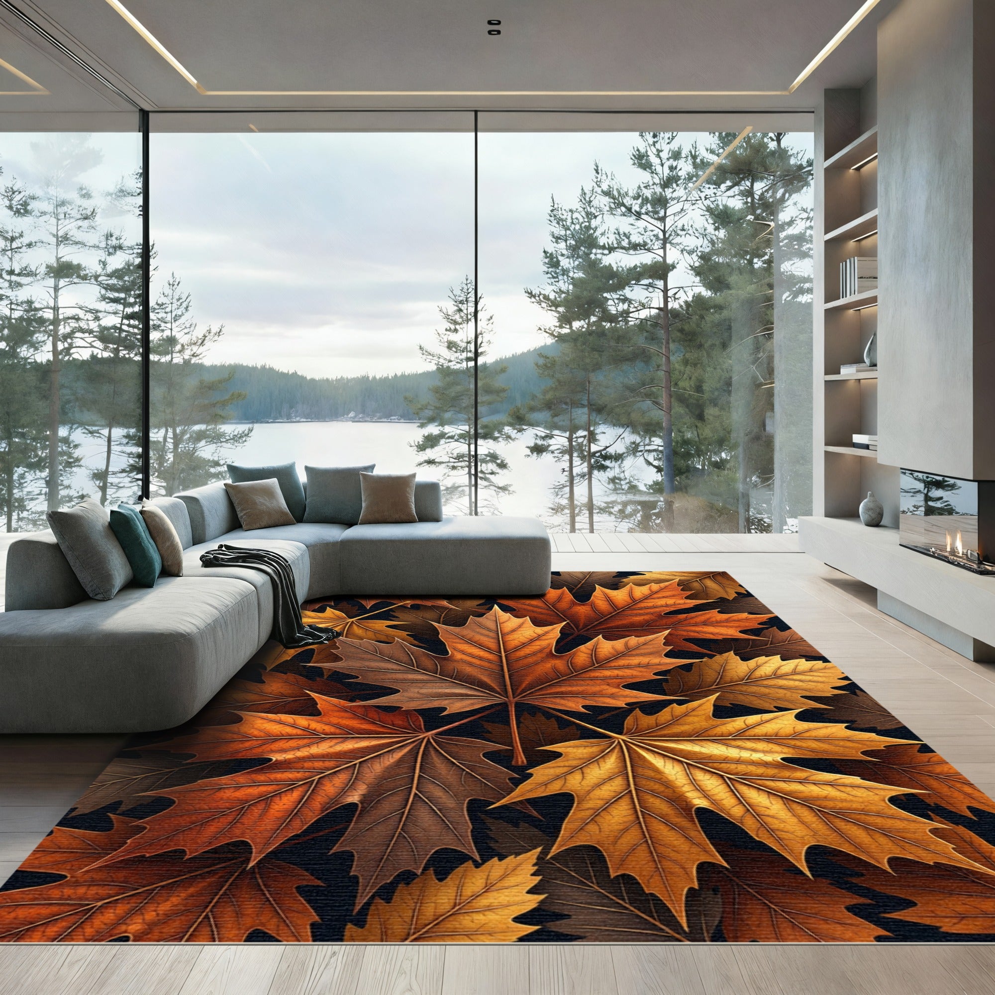 Golden Autumn Maple Leaf Collage Rug